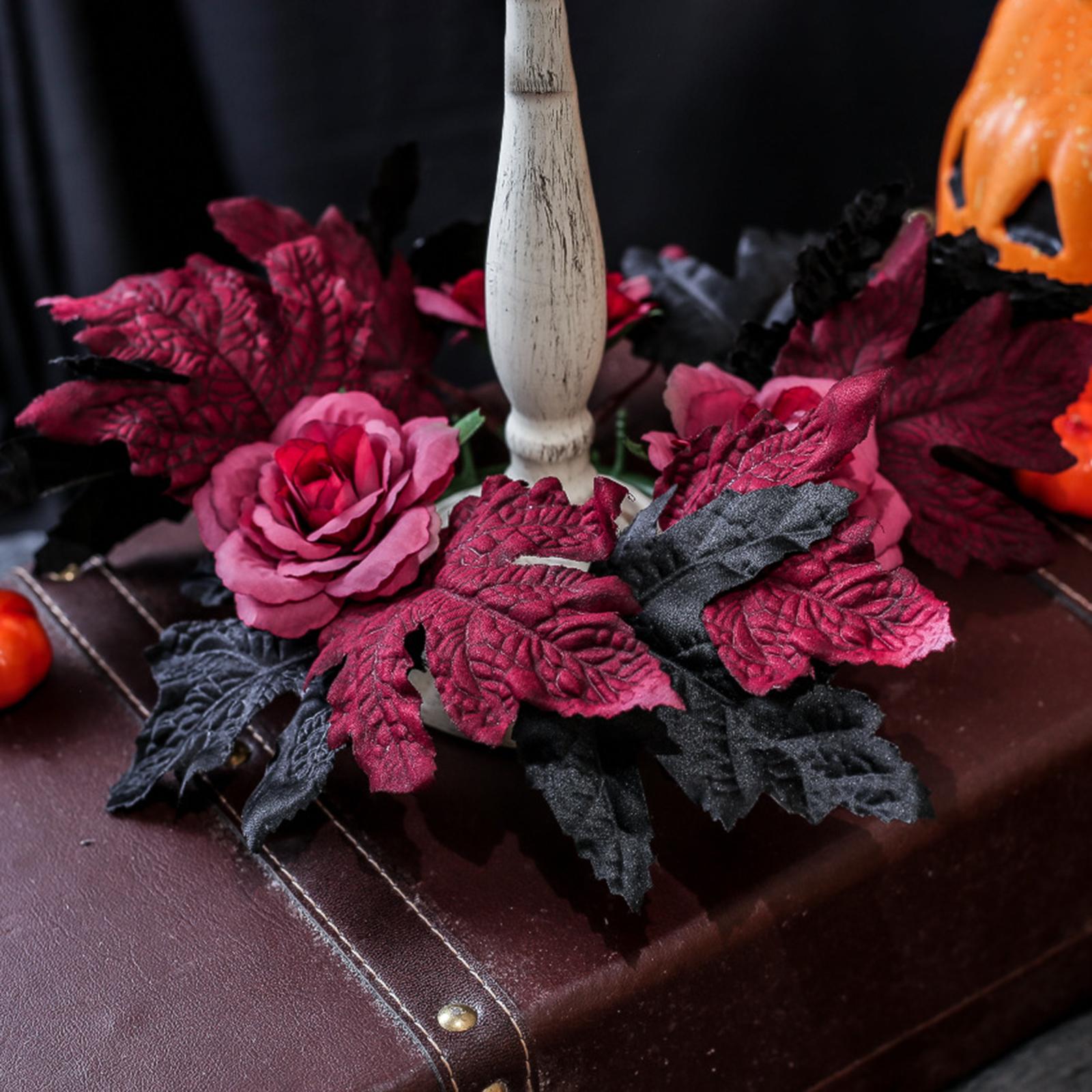 Silk Candle - Ciemnoróżowy wieniec na Halloween, wykonany z