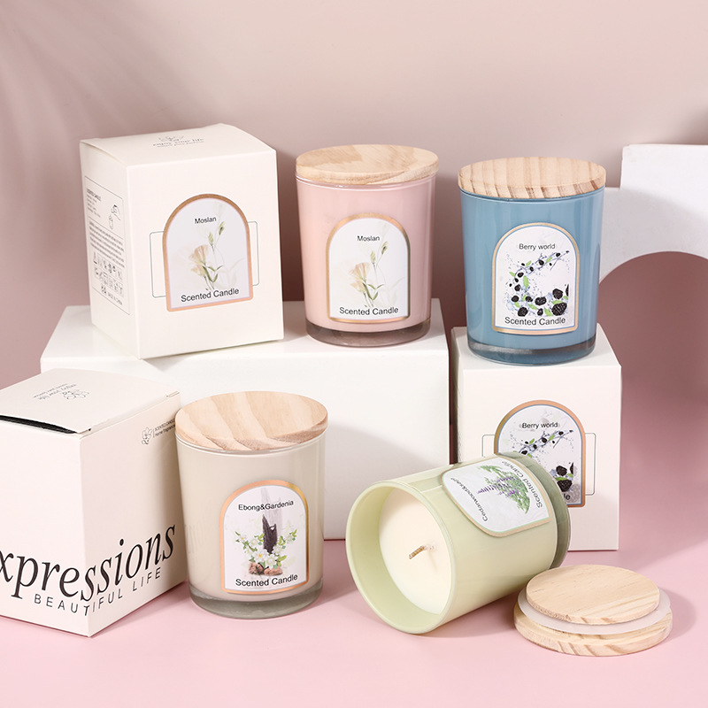 Candle Fragrance - Drewniana osłonka, kolorowe szkło, świeca zapachowa,